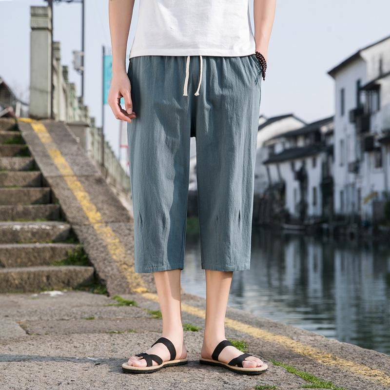 Summer Men's Cotton Linen Short Pants Solid Color Shorts Large Lightweight Shorts Men Beach Shorts for Men Breathable Sweatpants
