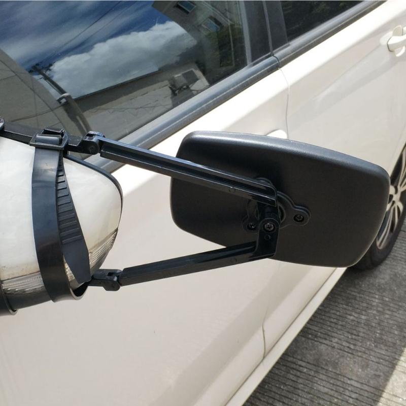 2PCS Clip-On Towing Mirror Adjustable Strap Mount Side Mirrors With Shatterproof Glass For Driving Safety
