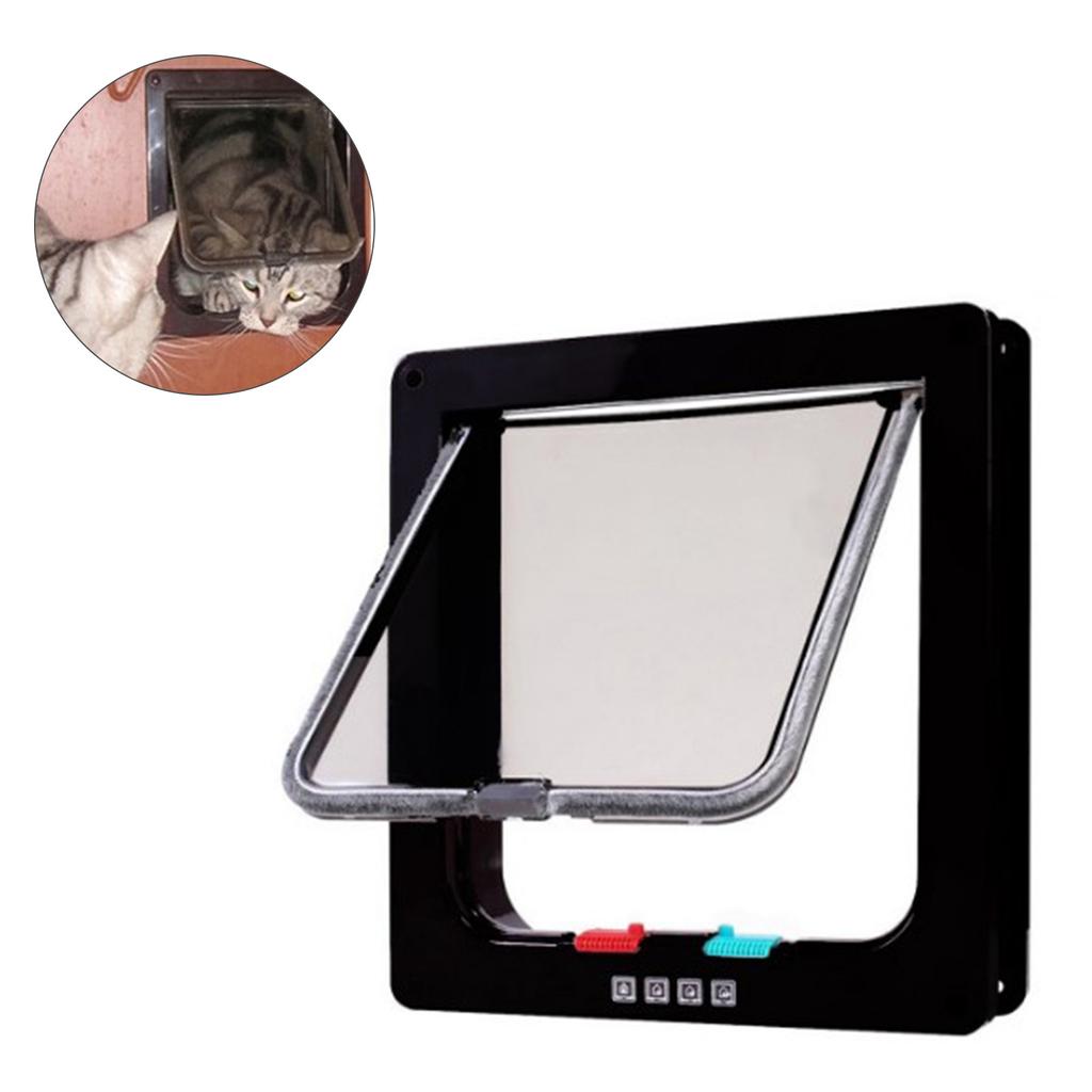 Cat Door Wearproof Automatic Window Closure Function Cat Interior Exterior Door for Pet Cat Dog Black L