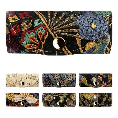 Nishijin Woven Key Case 4 Row Smart Key Trifold Key Holder Key Compact Key Holder 4 Row Key Hook Japanese Pattern Gold Brocade Moon Shadow Fan