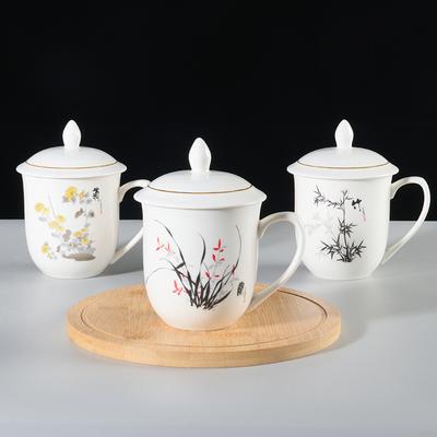 Meilan Bamboo Chrysanthemum Ceramic Teacup Household Large-capacity Water Cup with Lid Office Meeting Cup Gift Cup Set Lettering