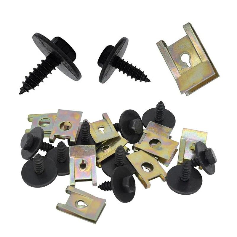 40pcs Chassis Engine Guard Metal Nut/Screw Washers U-shape Clip For BMW F10 E46 E92 E90 Car Fender Bumper Cross Head Screws