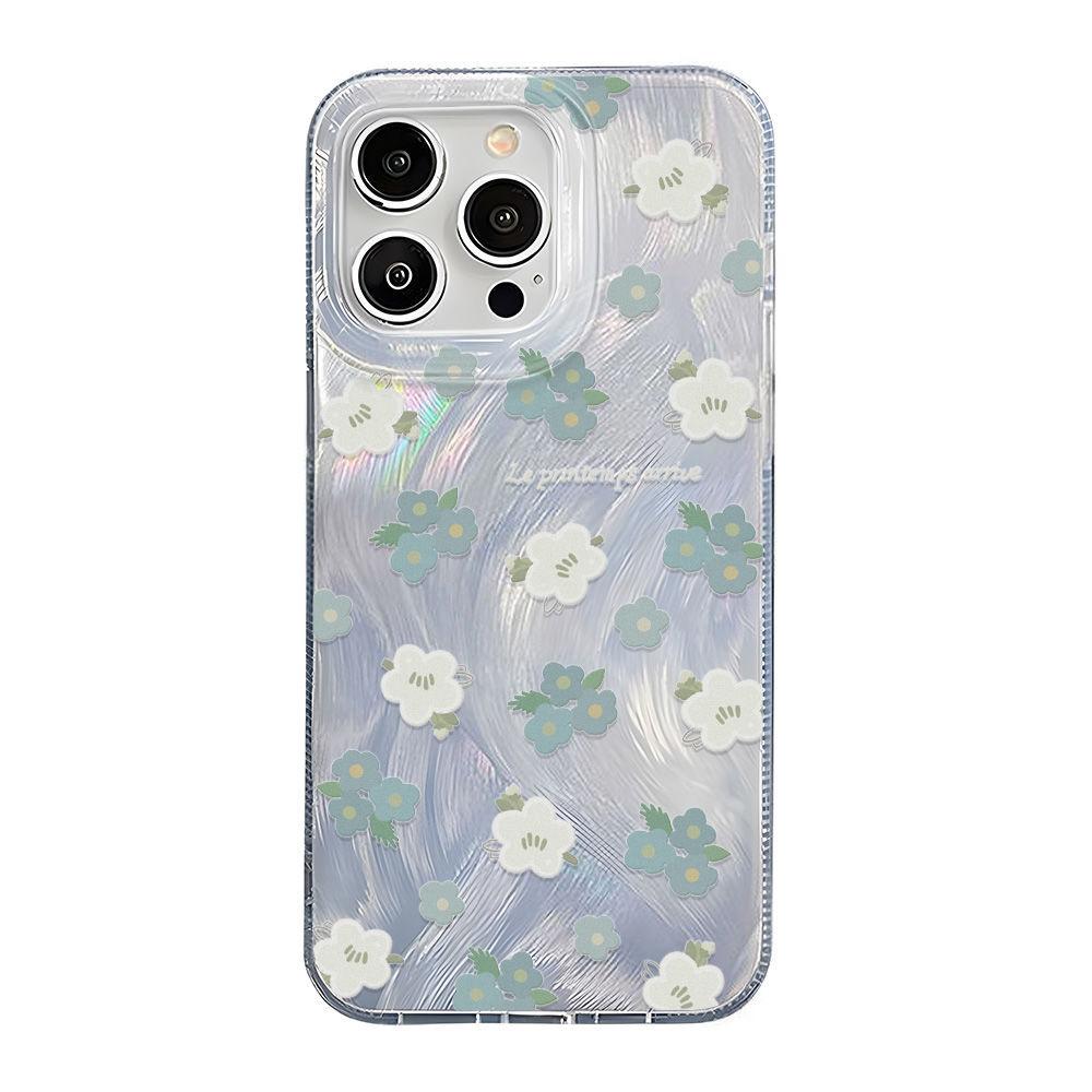 Fresh Blue Floral Application iPhone17promax Apple 16 Laser Mobile Phone Case 14/13 Large Hole 15