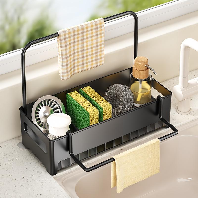 Multi-Functional Kitchen Sink Drain Rack Organizer: Detachable Tray for Sponge, Dishcloths & Cleaning Brushes Storage