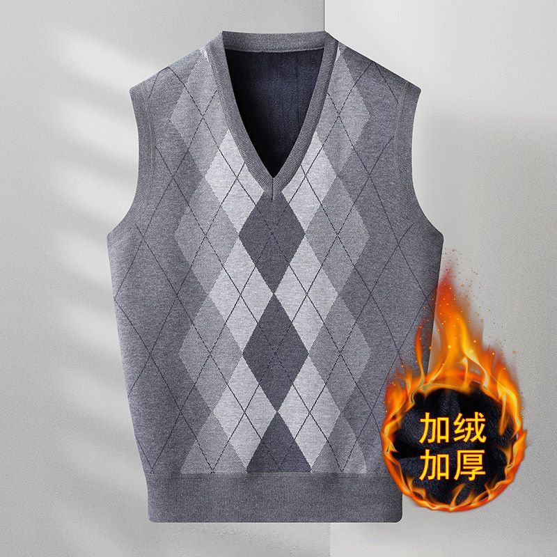 Men's Argyle Print V-Neck Knit Vest Multi-Color Casual Sleeveless Pullover Top