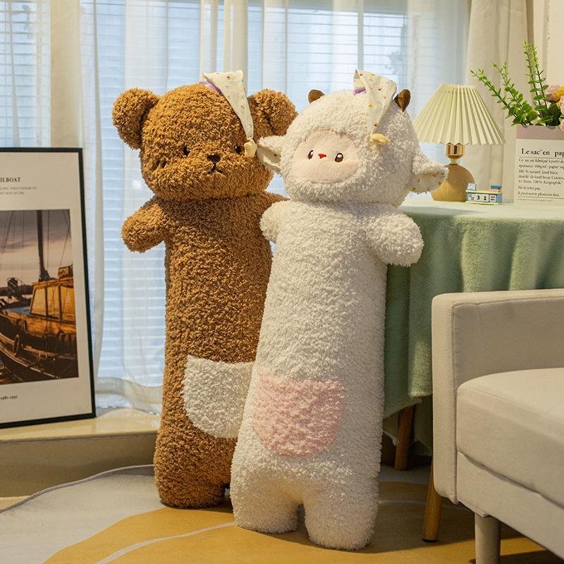 Cuddly Bear Pig Sheep Long Pillow Soft Curly Plush Huggable Animal Pillow Cushion Cute Comfortable Cozy Bed Companion Gifts