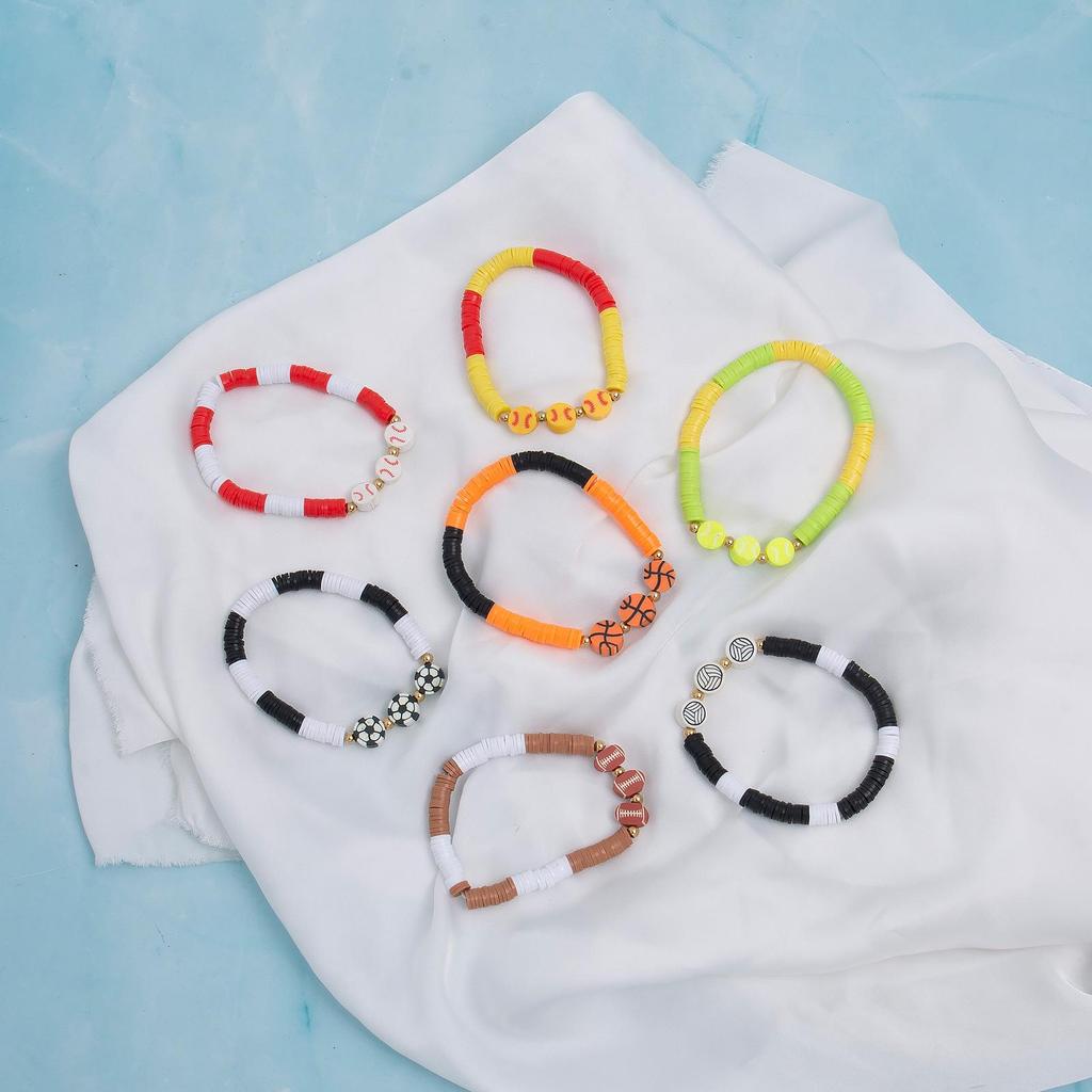 7-Piece Simple Retro World Cup Sports Bracelet Set - Basketball, Baseball, Football