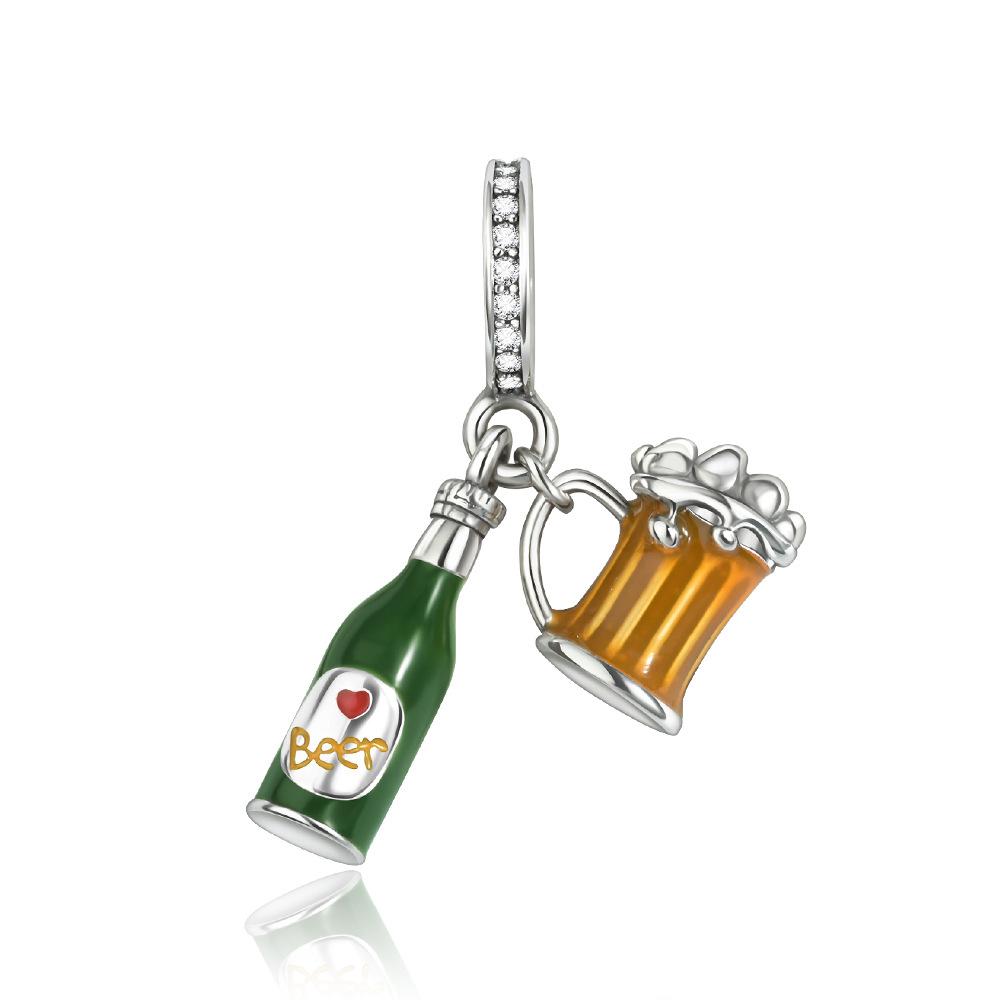 DIY Beaded Bracelet Charms Handmade Food Theme Jewelry With Enamel Hamburger Fries Fried Chicken Beer Pendant