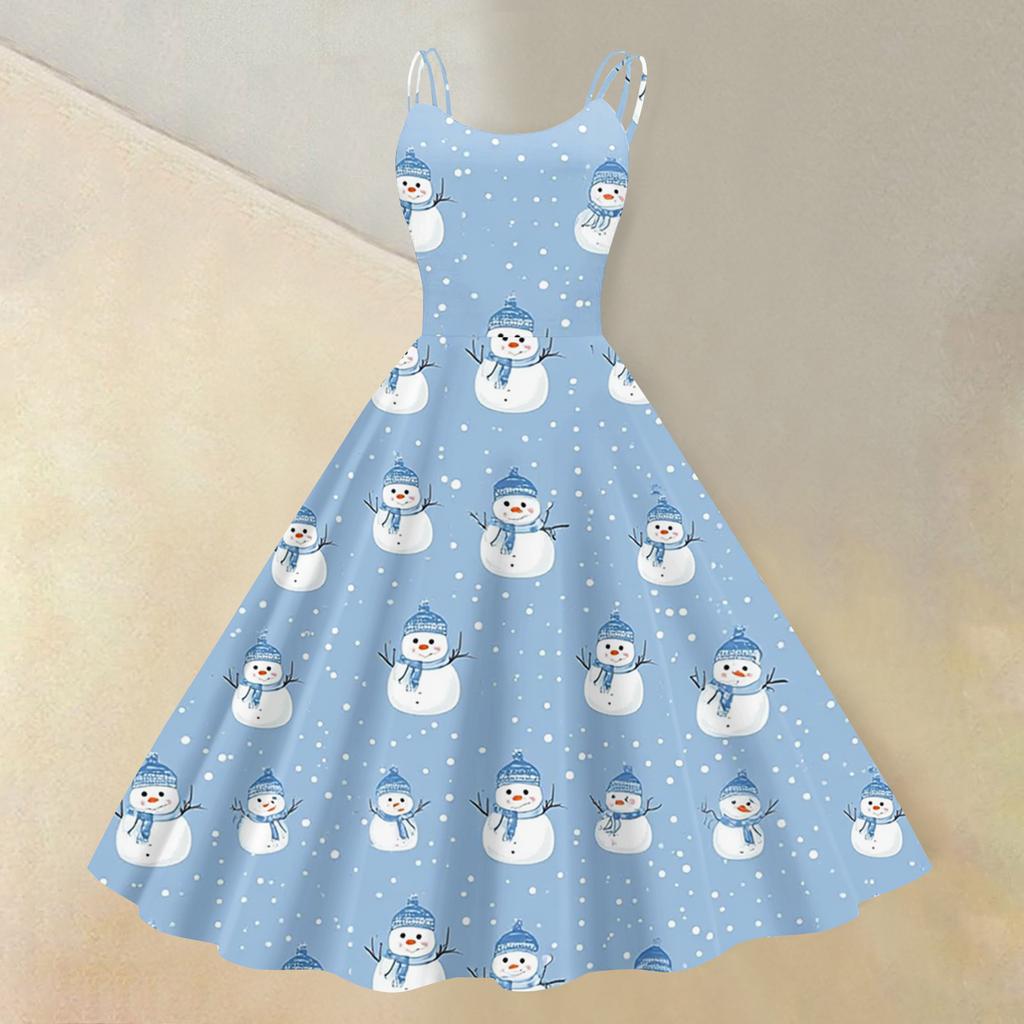 Sexy schulterfreies Punk-Retro-Kleid mit Weihnachtsdruck für Damen