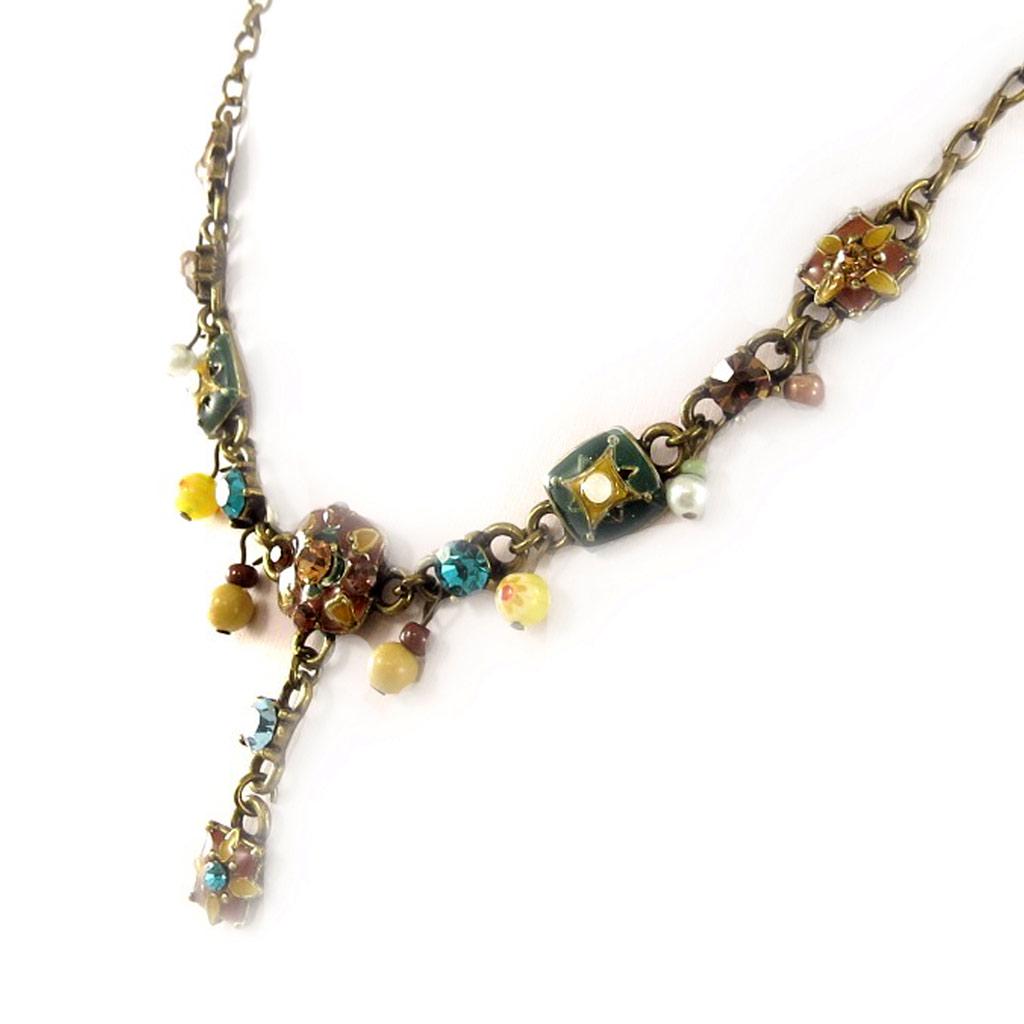 Les Trésors De Lily [D3962] - Brown / Turquoise 'Luxor' Designer Necklace