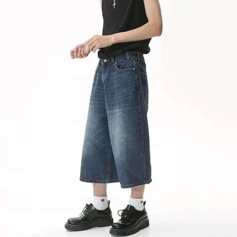 STREETRICH Korean Style Vintage Men's Jeans Summer Loose Male Wide Leg Knee Length Shorts New Washed Fashion Short Denim Pants