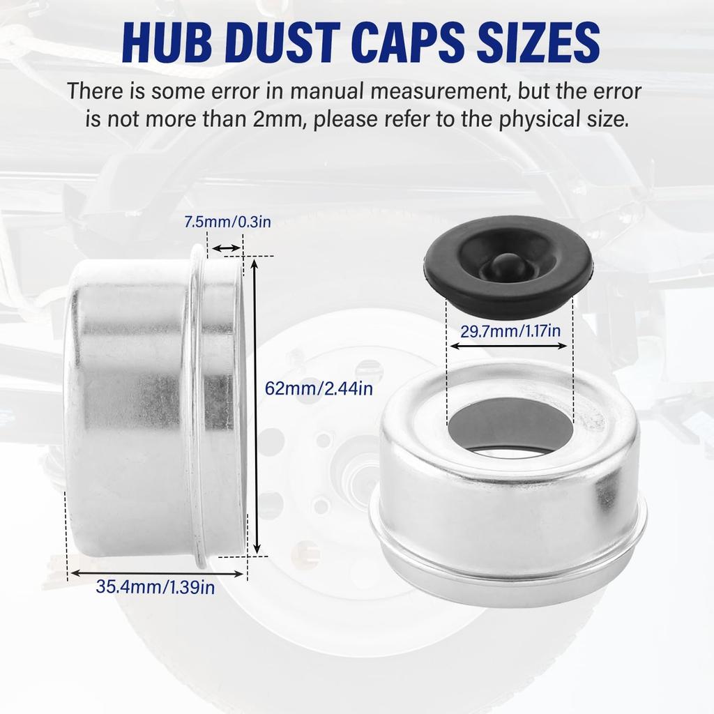 4 PCS 2.44'' Trailer Hub Dust Cap Trailer Axle Grease Cap With 8 Rubber Plugs, Steel Wheel Bearing Dust Caps Fit For Most Standard 5200 To 6000 Pound