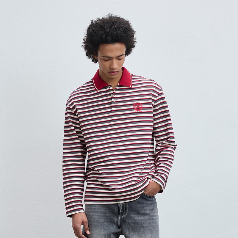 CHINISM Men s Striped Long-Sleeve Polo T-Shirt M