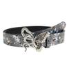 Jean-Look Fashion Belt with Scattered Star Pattern, PU Leather Sash, Metal Hardware and Fit Adjustment Points for Outfits