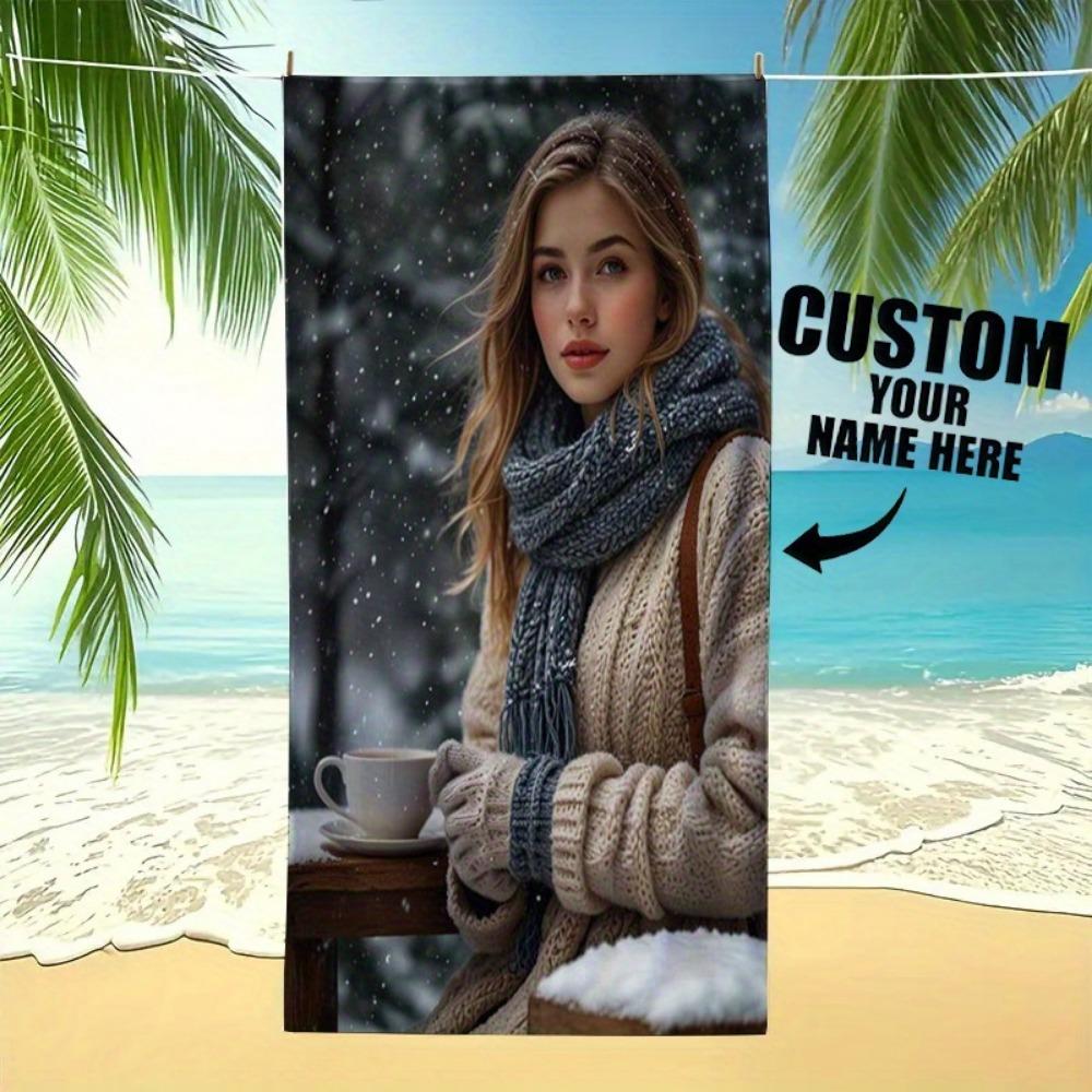 Op Maat Gemaakte Strandlaken met Foto Gepersonaliseerde Handdoeken Microvezel Sneldrogend Grote Zwemhanddoek Cadeau voor Familie Vrienden Feest