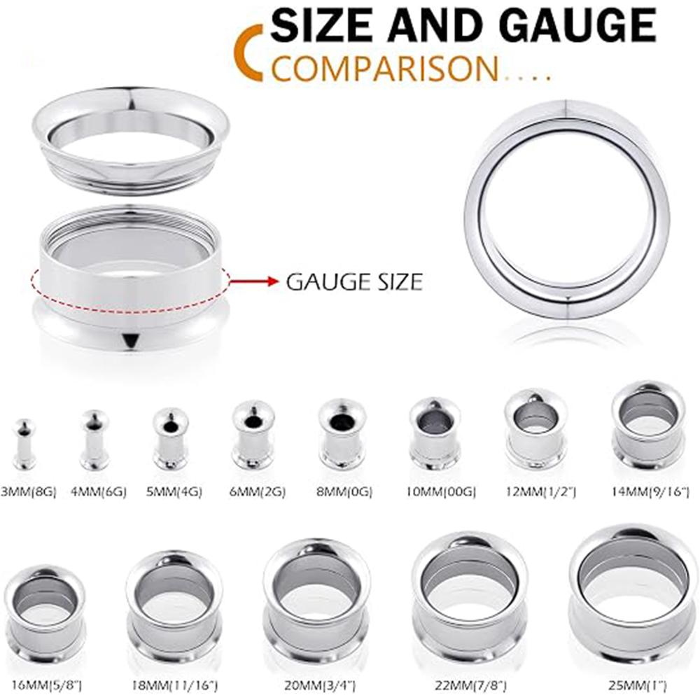 6Pcs Stainless Steel Ear Tunnels Gauges Double Flare Earrings Expander Stretchers Piercing Body Jewelry 8G-1''