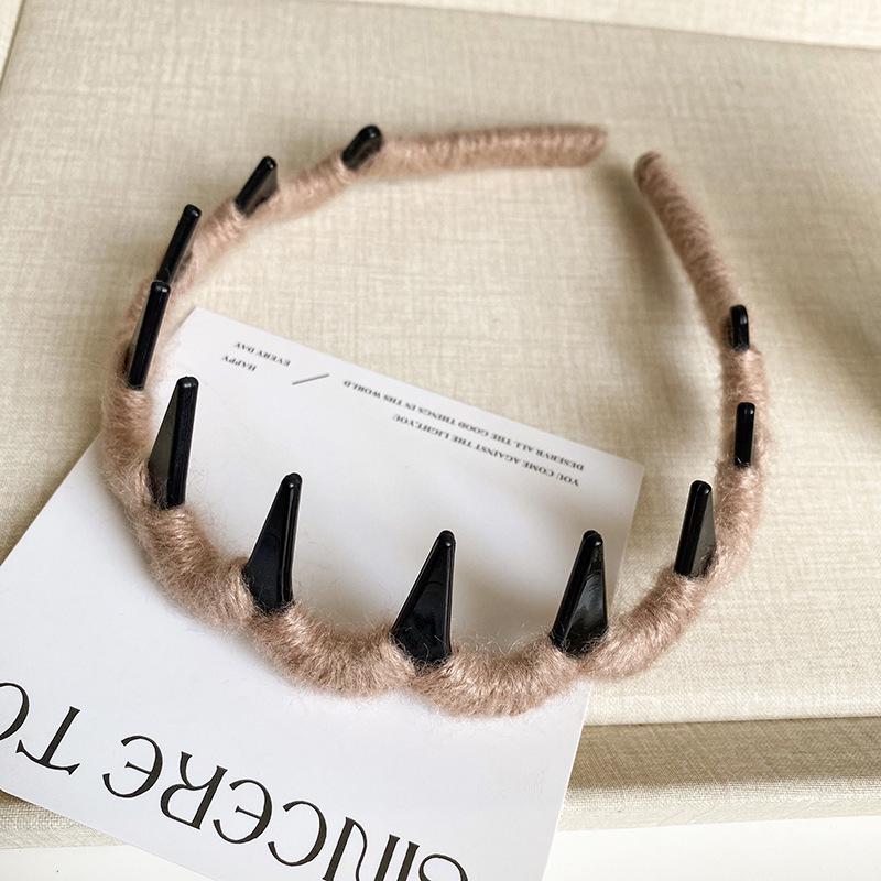 No-Slip Toothed Wave Headband - New Style, Solid Color, Wool Wrapped, Hair Comb Design