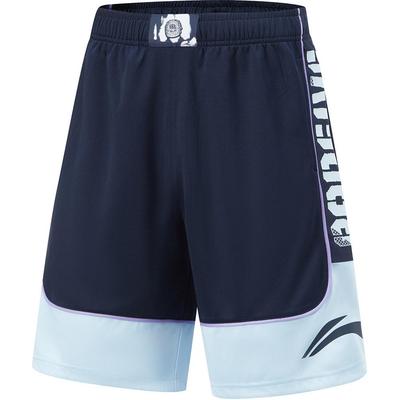 Li Ning Badfive Bloco de Cores Letra Esportiva Respirável Secagem Rápida Casual Shorts Masculinos Shorts Azul Marinho Escuro Azul Celeste AAPU021-6