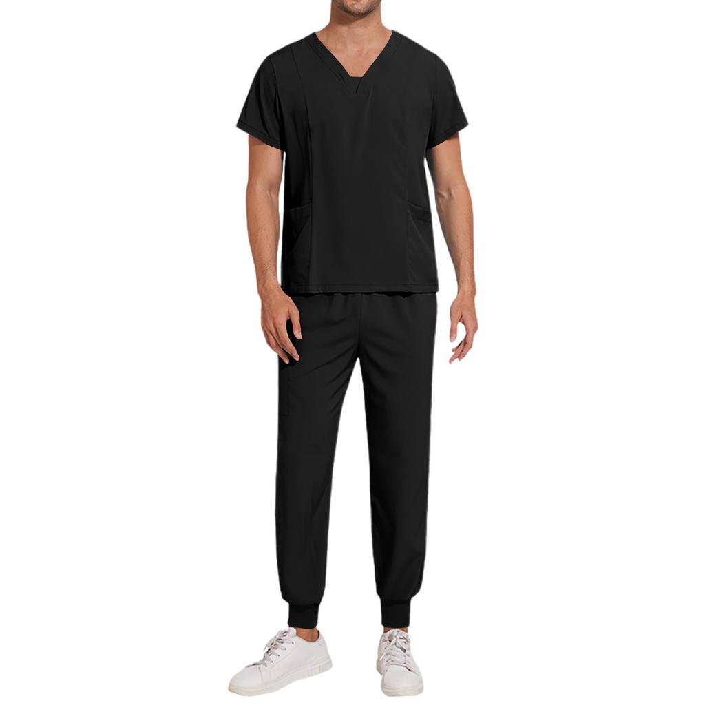 Men's Loose And Comfortable V-neck Short Sleeved Workwear Multi Pocket Beauty Suit Set