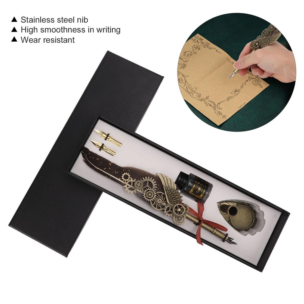 Quill Pen and Ink Set Vintage   Glossy Writting Stainless Steel Nib Wear Resistant   Delicate Texture Quill Pen