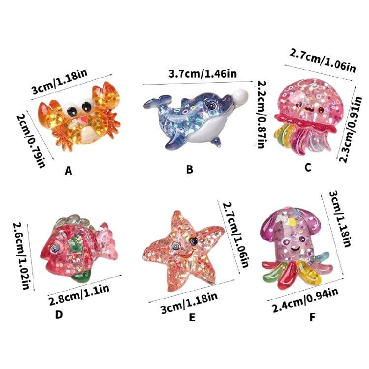 Pack Of 2/6 Sea Creature Resin Figurines Ornament for Craft Picture Frames Phone Case Scrapbooking and Hair Accessories