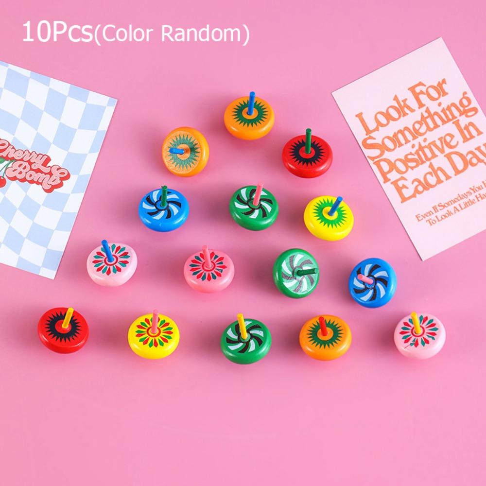 

10Pcs Wood Wooden Spinning Tops Vivid Colors Color Random Desktop Decompression Toy Wood Rotating Gyro Party Souvenirs