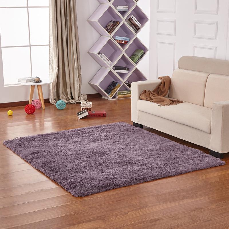 Simple Solid Color Silk Plush Tie-dye Long-haired Tea Mat Living Room Bedroom Balcony Household Carpet Floor Mat