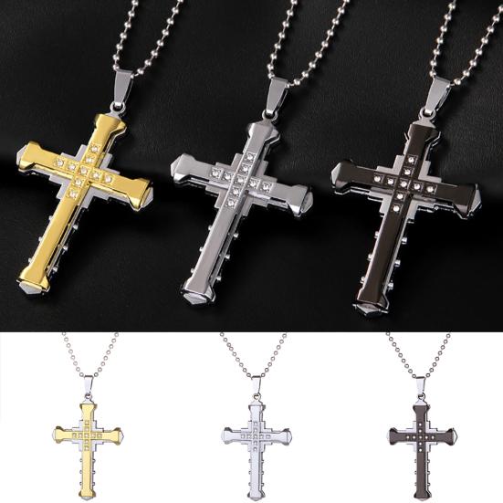 

Mens Fake Crystal Inlaid Jewelry Jesus Cross Pendant Long Chain Necklace Gift