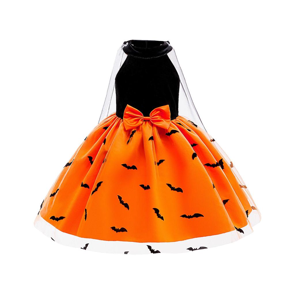 Europäisches & Amerikanisches Halloween Fledermaus Kleid Kostüm mit Netzumhang für Mädchen