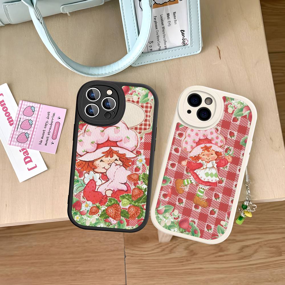 Cartoon Girl S-Strawberry S-Shortcake For IPhone 16 15 14 13 12 11 Pro Max Plus Shockproof Leather Soft Phone Cover