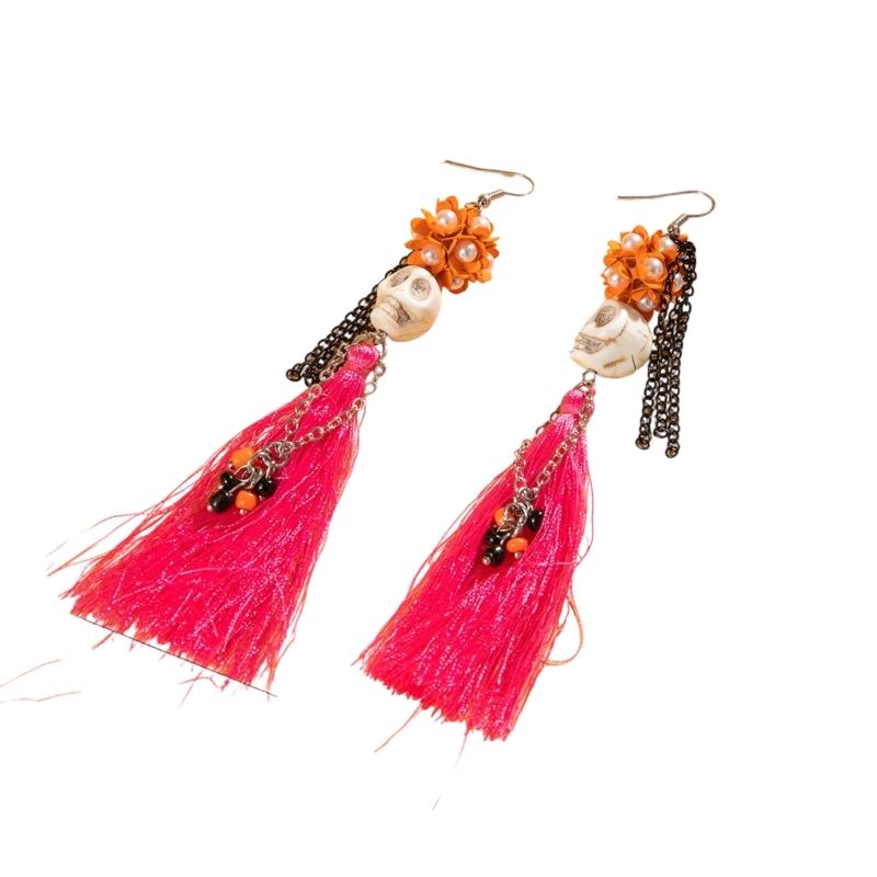 Unique Gothic Skeleton Earrings Bohemian Tassels Jewelry for Women Portable Ethnic Party Wear