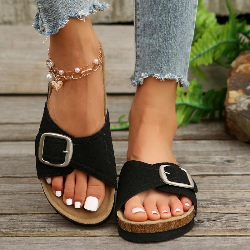 Thick-soled Sponge Slippers Women's Summer Shoes Fashionable Belt Buckle Shoes Open-toe Flip-flops
