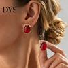 Boho Chic Fashion Earrings 1 Pair Vintage Oval Stud for Women, Retro Statement Commuter Accessories Office Gemstone Earrings, Gold Frame Chunky Stone
