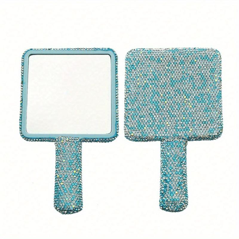 1pc Portable Crystal Rhinestone Handheld Mirror, Rhinestone-Encrusted ABS Beauty Handle Makeup Mirror, Bling Bling Princess Mirror for Makeup Touch-Up