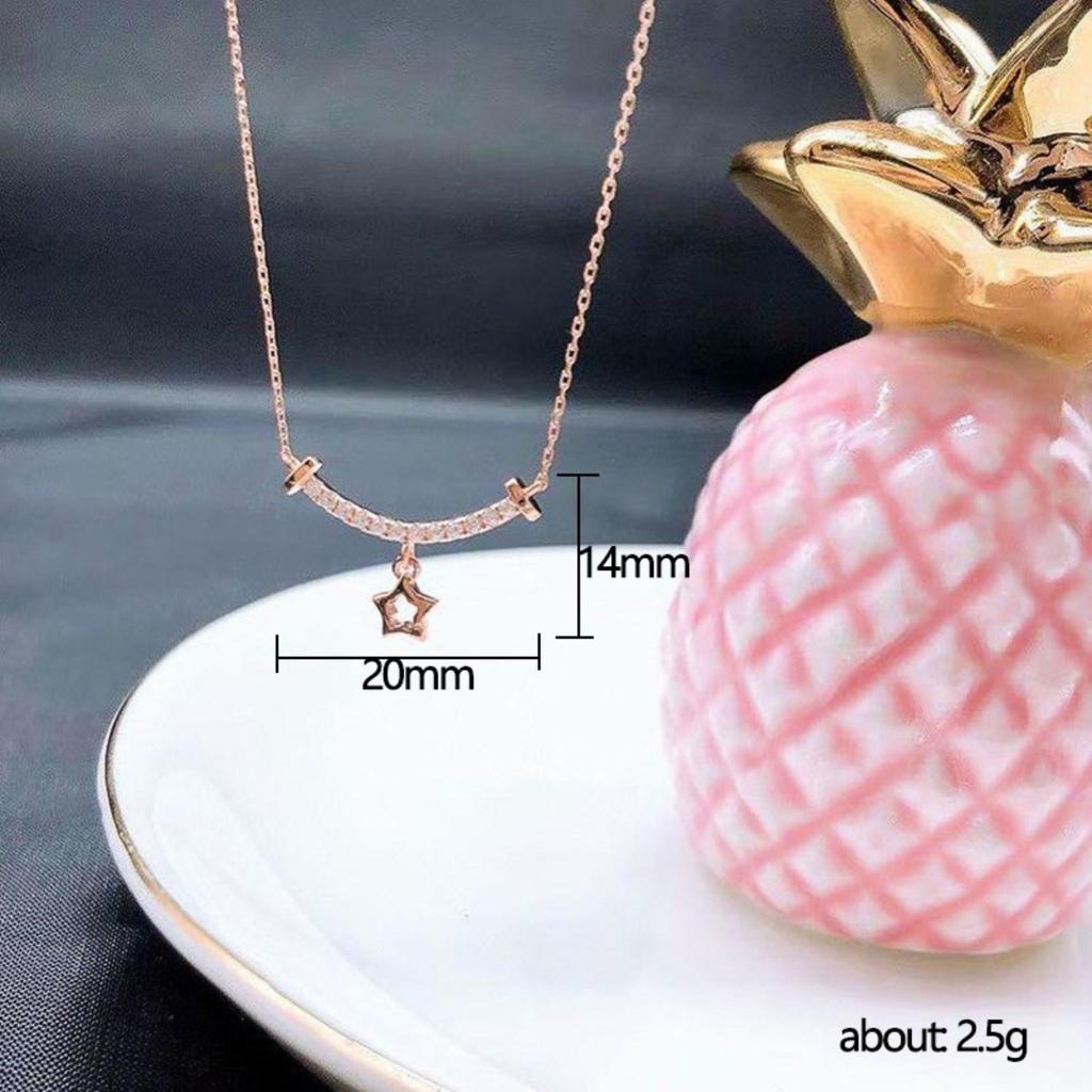 Curved Smile Bar Full Paved Cubic Zirconia Hollow Star Pendant Minimalist Two Tone Women Clavicle Necklace