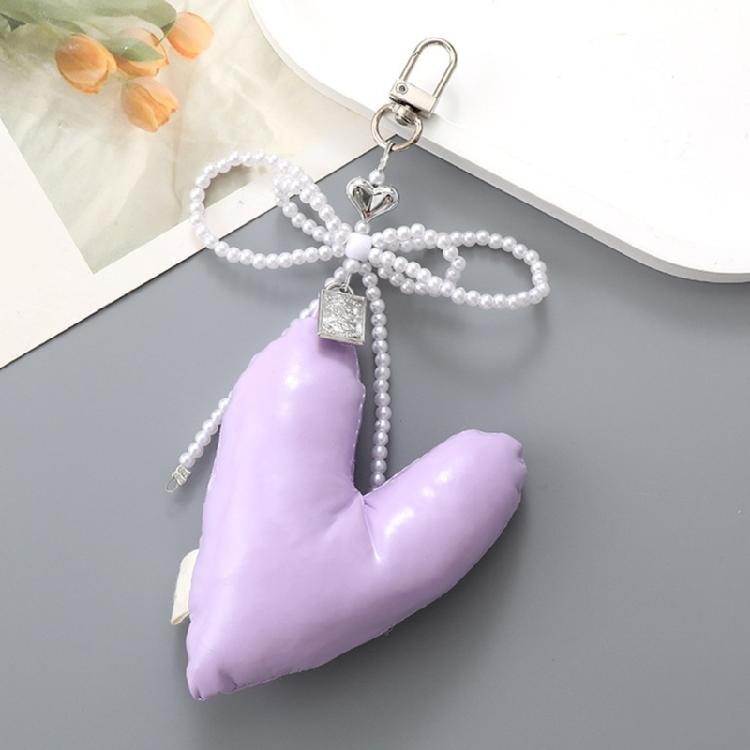 Eye Catching Beaded Keychain Padded Heart Bowknot Phone Charm Unique Keyring Bag Pendant for Car Key Purse Backpack
