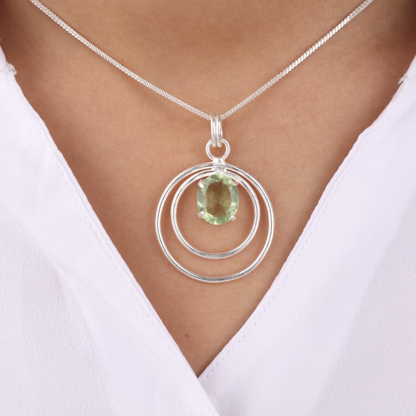 

Зеленый Аметист Драгоценный Камень 925 Стерлинговое Серебро Ювелирное Изделие Круглый Подвеска Для Женщин Подарок PP-61-16