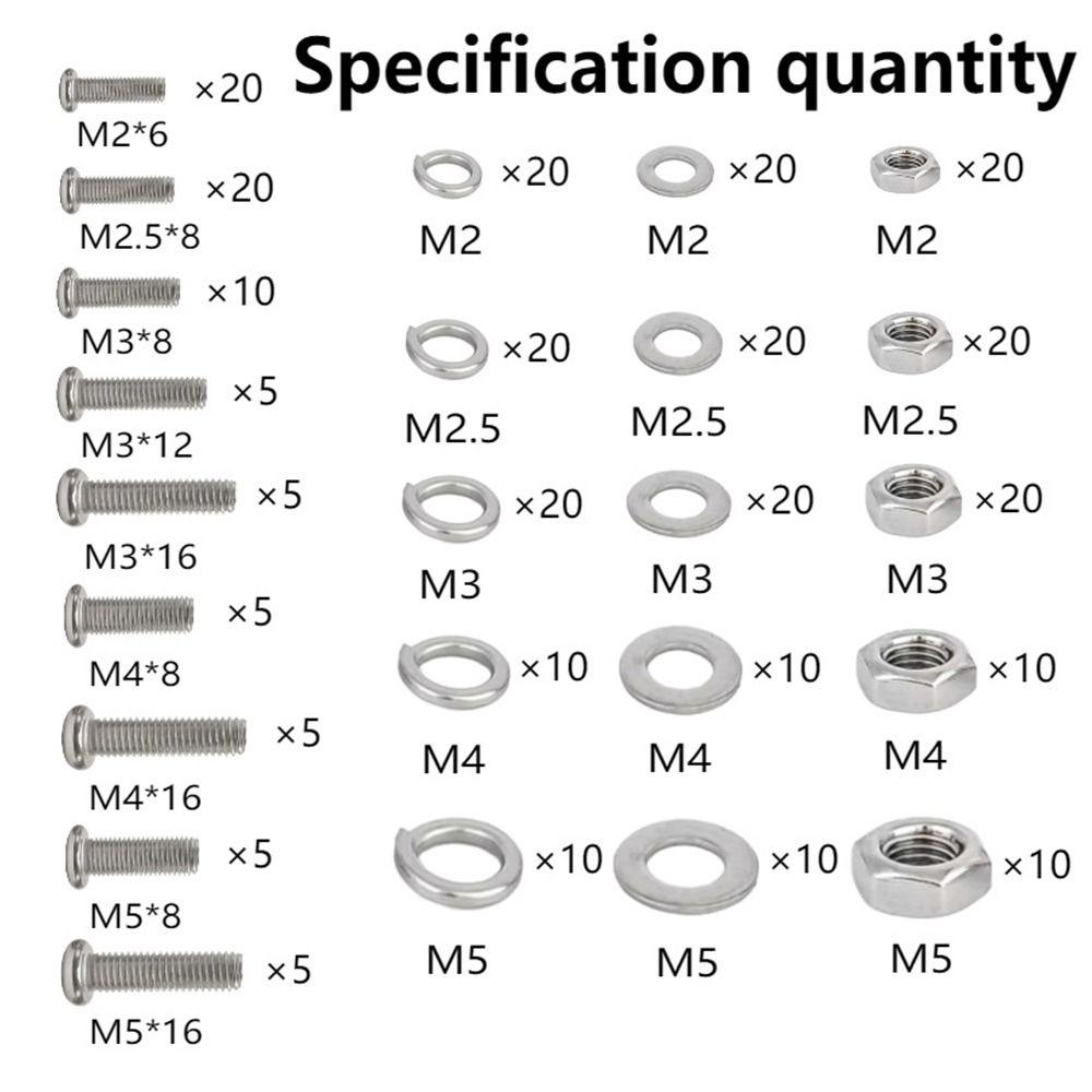 320pcs/box Stainless Steel Metic Nut and Bolt Assortment Bolt Nut Washer Set  Home Improvement