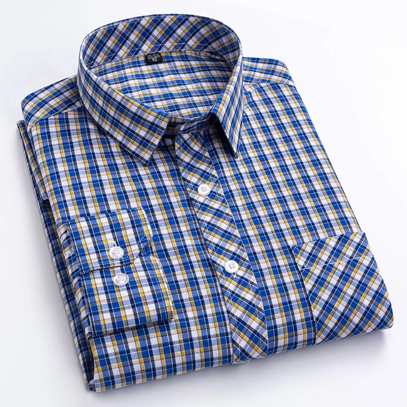 New Plaid Long Sleeve Dress Shirts For Man Cotton Classic Checked England Style Turn Down Collar M-8XL Men's Clothes Shirt Soft