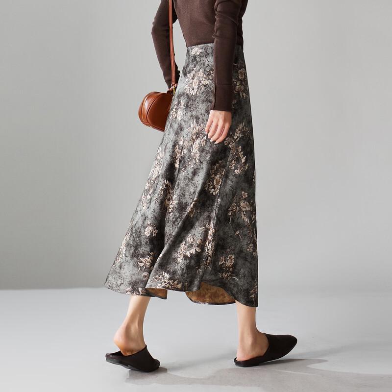 SOFSIL 2026 Spring Chinese Print Fishtail Midi Skirt 27/M