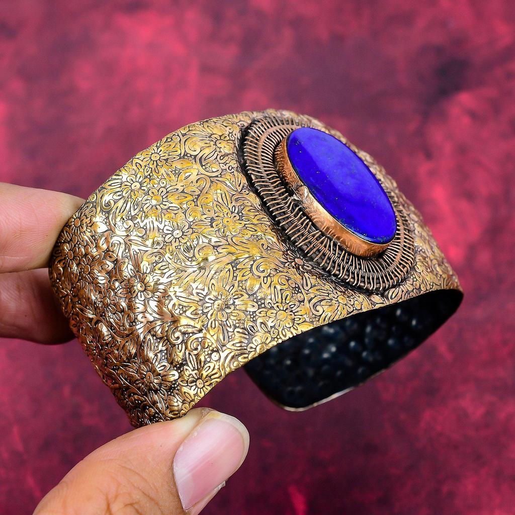 Lapis Lazuli Bangle Gemstone Copper Wire Wrapped Cuff Bracelet Handmade Jewelry Adjustable Bangle Copper Jewelry Gifts for Him Decent Bangle