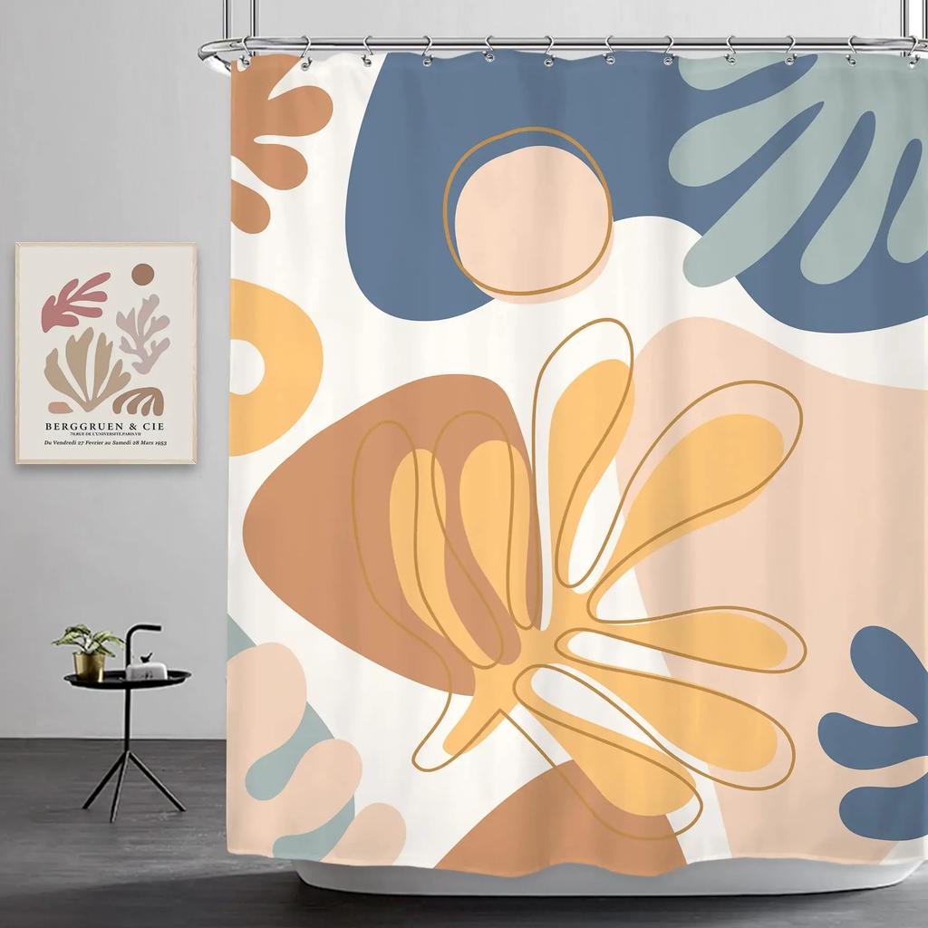 Colorful Flower Shower Curtain, Matisse Flower Danish Pastel Flower Abstract Mid-Century Minimalist Bohemian Bathroom Decoration