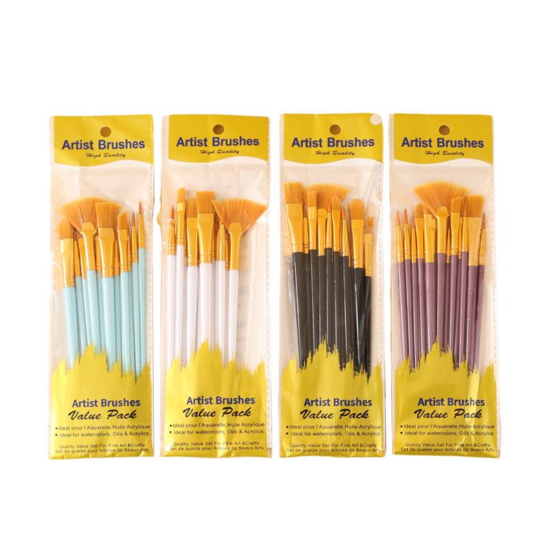 12-Piece Nylon Bristle Brush Set for Gouache, Acrylic, and Watercolor - Children's DIY Painting