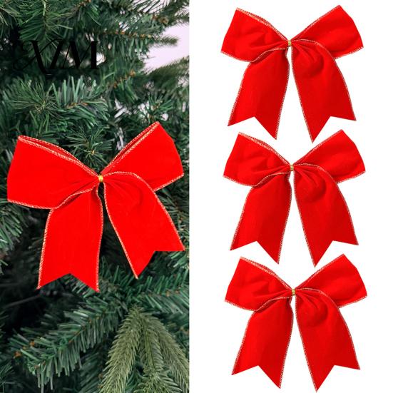 Reusable Fabric Bows 2Pcs Christmas Tree Bow Decors, Velvet Holiday Wreath Hanging Ornament Handmade Decor for Home, Festive Garland Wedding Backdrop