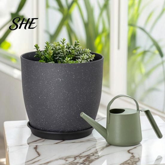 Durable Resin Planters for Garden Modern Plant Pot with Saucer, Gray Flower Functional Living Room Drainage Holes, Stone-Look Planter Indoor