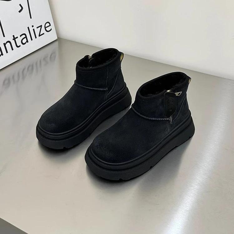 Módní britské platformové sametové sněhule pro ženy, designérské dámské bavlněné boty s měkkou podrážkou, zimní móda Sualcat kotníkové boty dámské