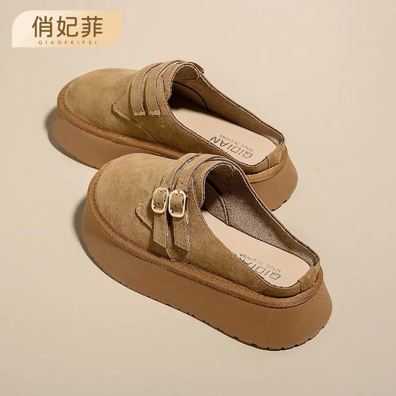 

Baotou drag double-breasted women s shoes flat-soled comfortable slippers cork fishing half slippers increase height and match 35 малиновий
