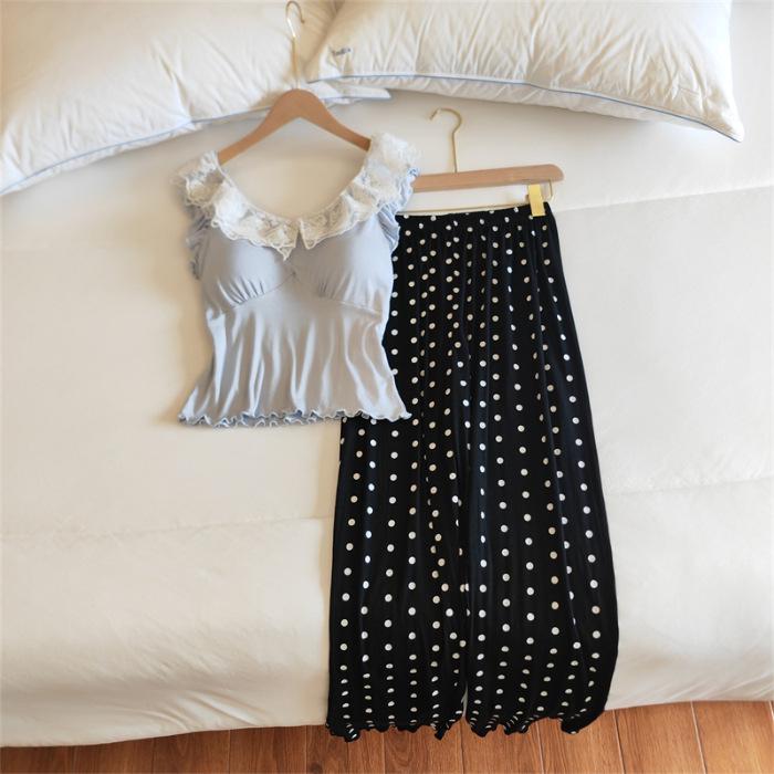 Modal-Pyjama-Set mit Spitzensaum: Tanktop, Shorts & Lange Hosen für In- & Outdoor-Bekleidung