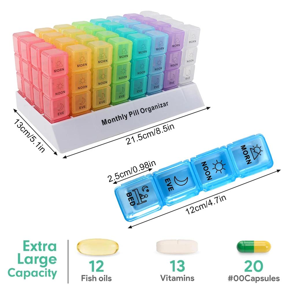 1Pc Monthly Pill Organizer 4 Times A Day 31 Day Pill Box Portable Pill Case Organizer For Daily Medicine Storage