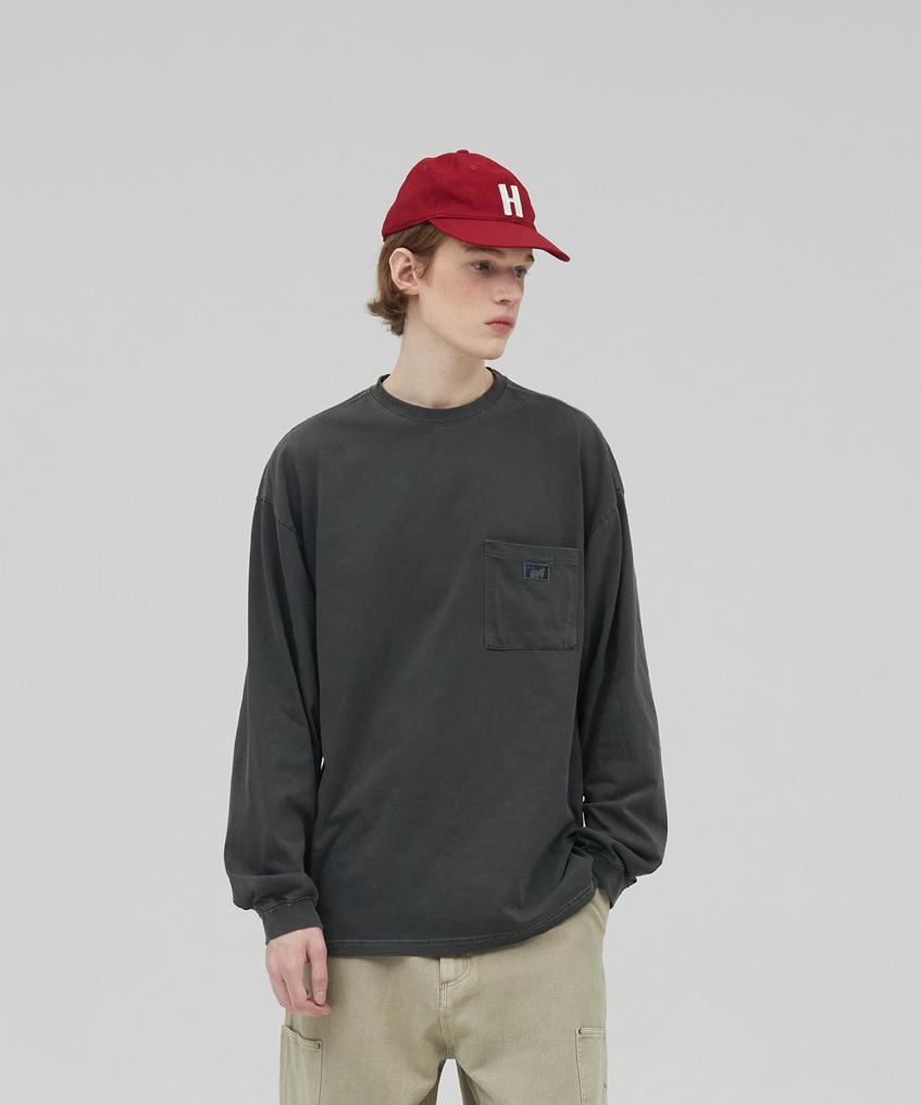 STENDS [M~4Xl] Pigment Long Sleeve Pocket T-Shirt_Charcoal